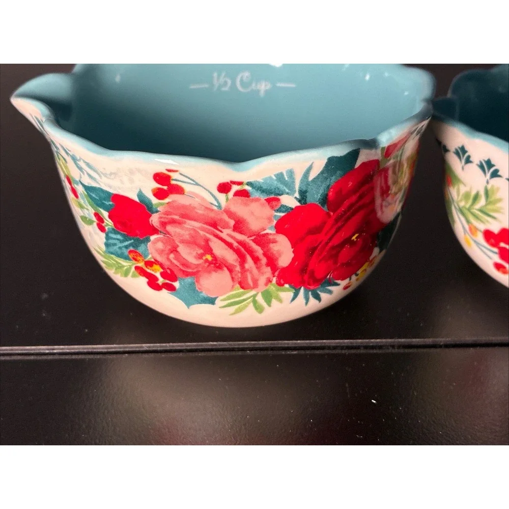 The Pioneer Woman Cheerful Rose Stoneware Measuring Cup Set Dishwasher Safe